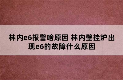 林内e6报警啥原因 林内壁挂炉出现e6的故障什么原因